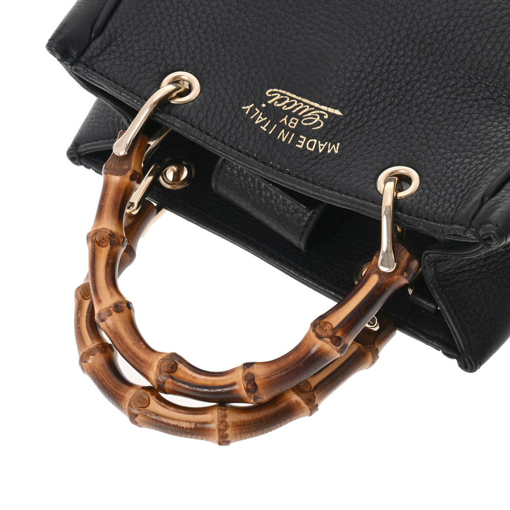 Gucci Shopper Bag 2way Top Handle Bamboo Black Leather - Picture 3 of 11